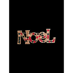 Vintage Noel Christmas Gold Tone Rhinestone Brooch